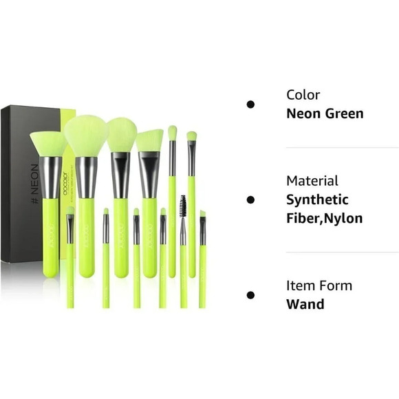 Docolor Makeup Brushes 10 Pcs Premium Synthetic Hair Brush Set, Neon Green - Picture 9 of 15